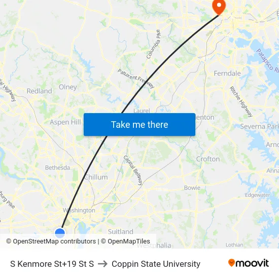 S Kenmore St+19 St S to Coppin State University map