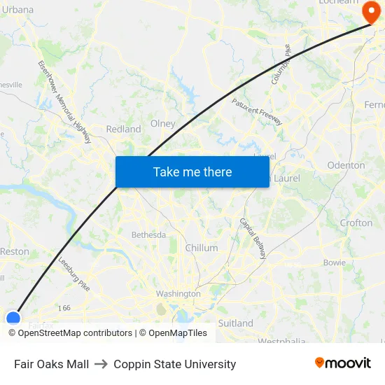 Fair Oaks Mall to Coppin State University map