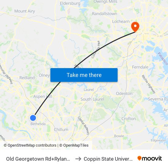 Old Georgetown Rd+Ryland Dr to Coppin State University map