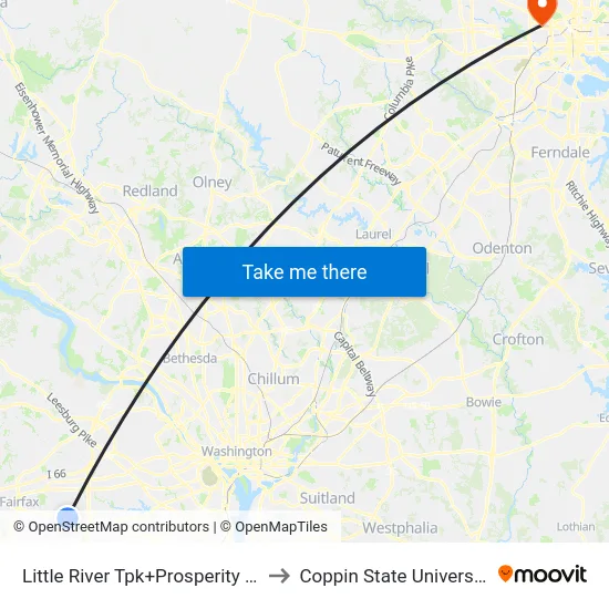 Little River Tpk+Prosperity Av to Coppin State University map