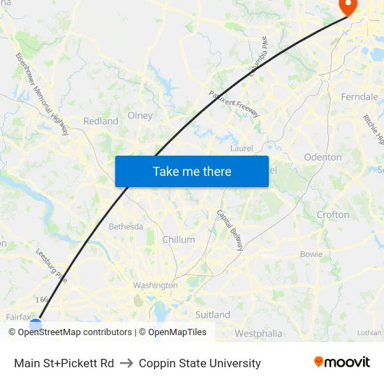 Main St+Pickett Rd to Coppin State University map