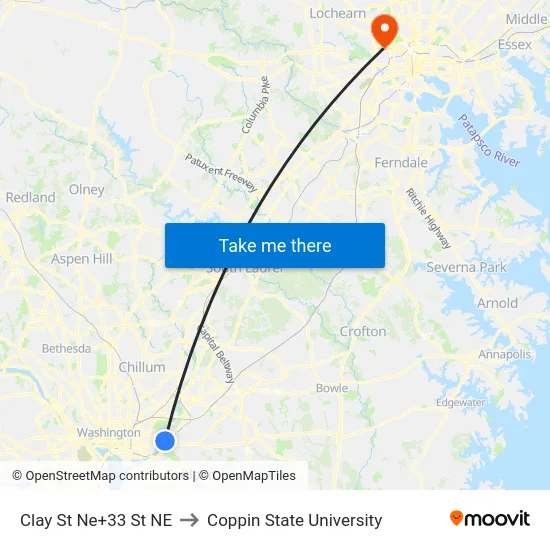 Clay St Ne+33 St NE to Coppin State University map