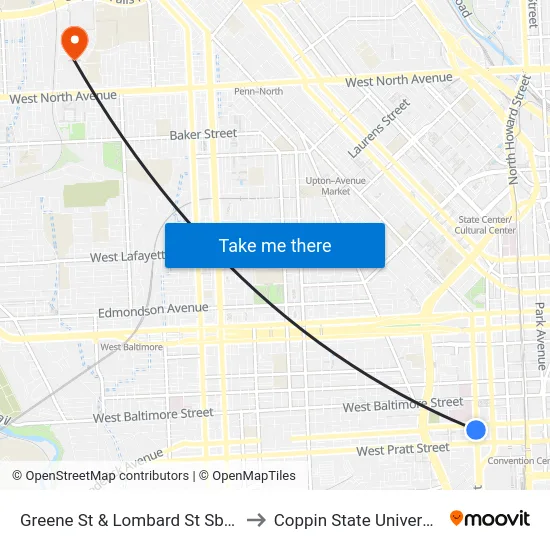 Greene St & Lombard St Sb FS to Coppin State University map