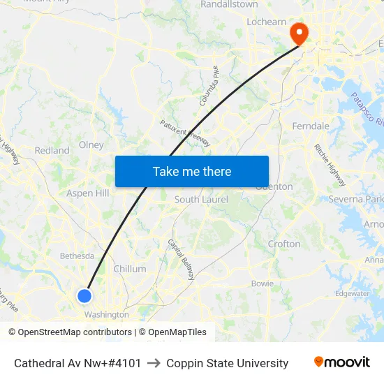 Cathedral Av Nw+#4101 to Coppin State University map