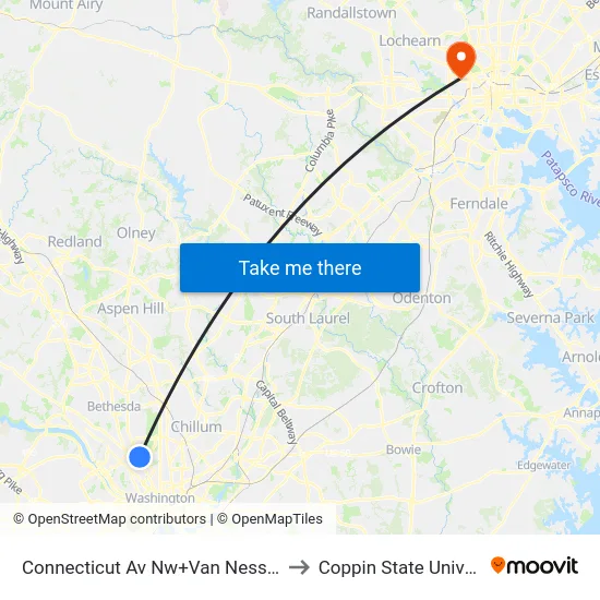 Connecticut Av Nw+Van Ness St NW to Coppin State University map