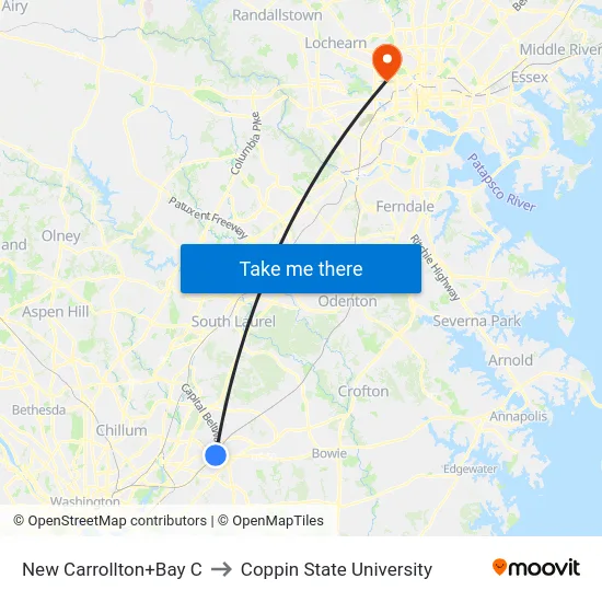 New Carrollton+Bay C to Coppin State University map
