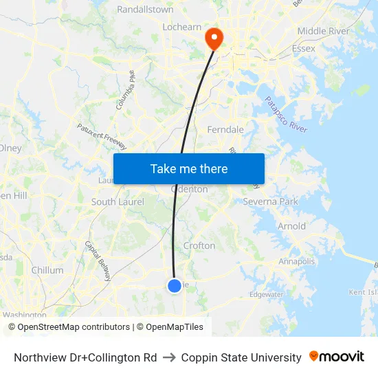 Northview Dr+Collington Rd to Coppin State University map