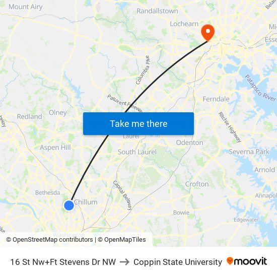 16 St Nw+Ft Stevens Dr NW to Coppin State University map