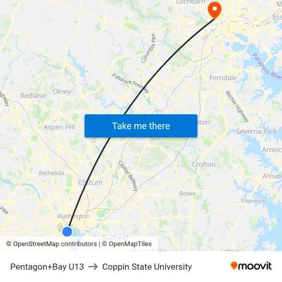 Pentagon+Bay U13 to Coppin State University map
