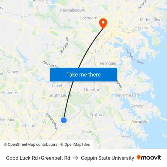 Good Luck Rd+Greenbelt Rd to Coppin State University map