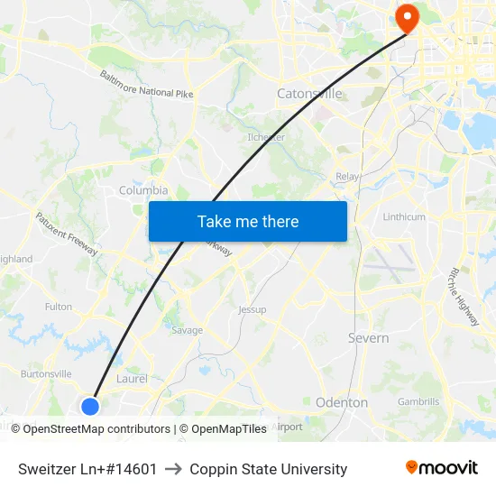 Sweitzer Ln+#14601 to Coppin State University map