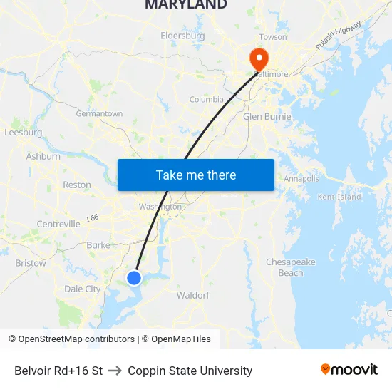 Belvoir Rd+16 St to Coppin State University map