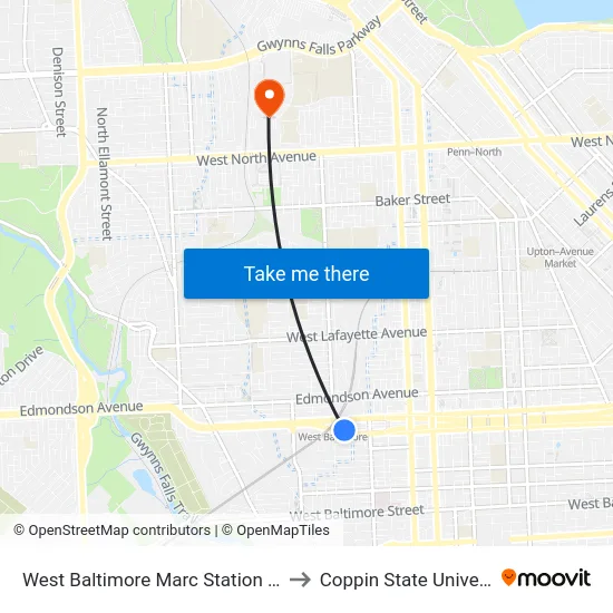 West Baltimore Marc Station Bay 2 to Coppin State University map