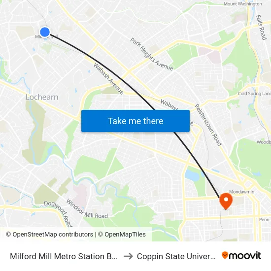 Milford Mill Metro Station Bay 2 to Coppin State University map