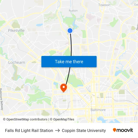 Falls Rd Light Rail Station to Coppin State University map
