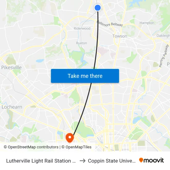 Lutherville Light Rail Station Bay 1 to Coppin State University map