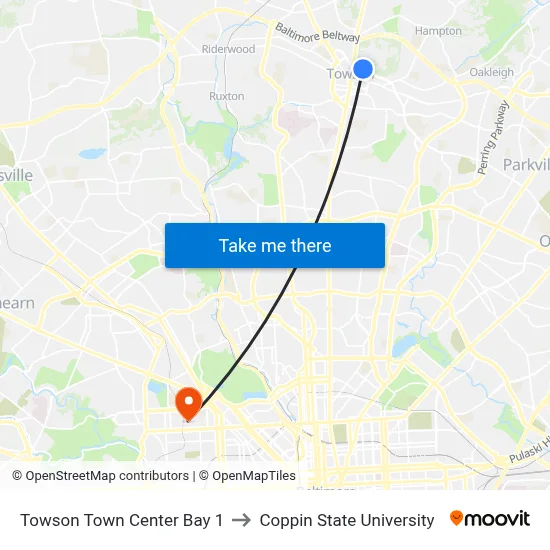 Towson Town Center Bay 1 to Coppin State University map