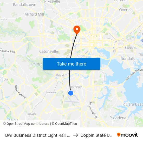 Bwi Business District Light Rail Station Bay 1 to Coppin State University map