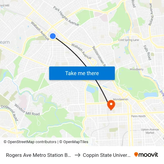 Rogers Ave Metro Station Bay 1 to Coppin State University map