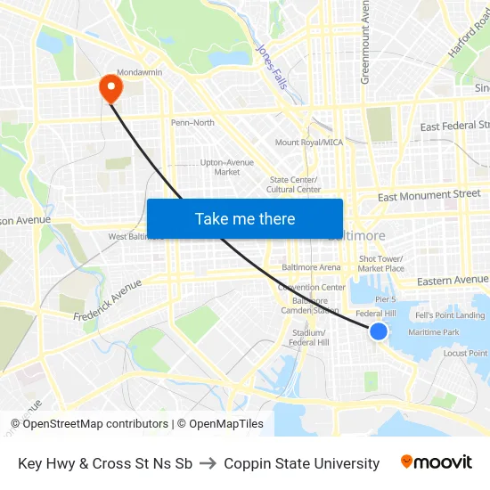 Key Hwy & Cross St Ns Sb to Coppin State University map