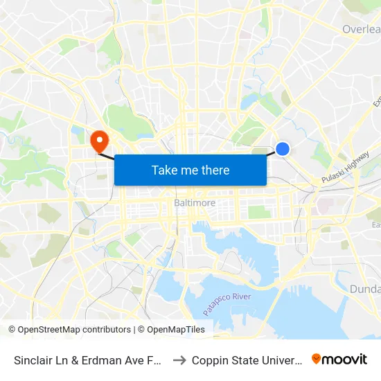Sinclair Ln & Erdman Ave FS Eb to Coppin State University map