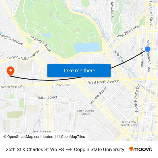 25th St & Charles St Wb FS to Coppin State University map