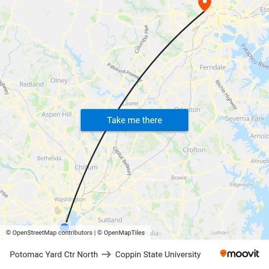 Potomac Yard Ctr North to Coppin State University map