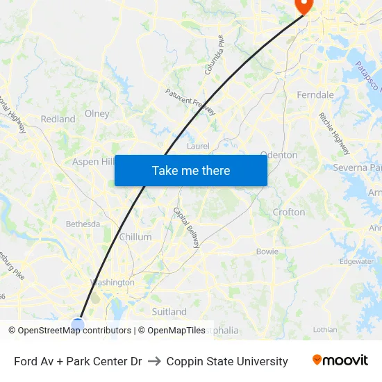 Ford Av + Park Center Dr to Coppin State University map