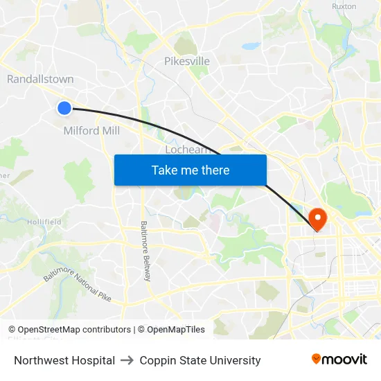 Northwest Hospital to Coppin State University map