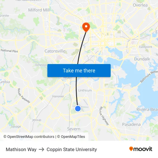 Mathison Way to Coppin State University map