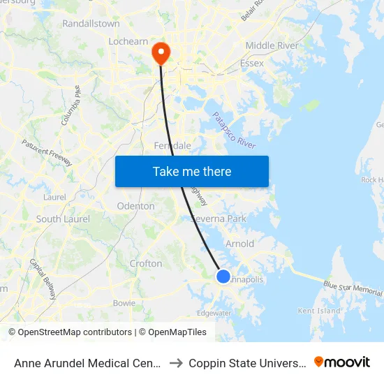 Anne Arundel Medical Center to Coppin State University map