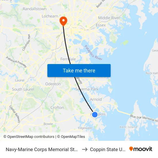 Navy-Marine Corps Memorial Stadium (Stop 1) to Coppin State University map
