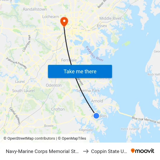 Navy-Marine Corps Memorial Stadium (Stop 3) to Coppin State University map