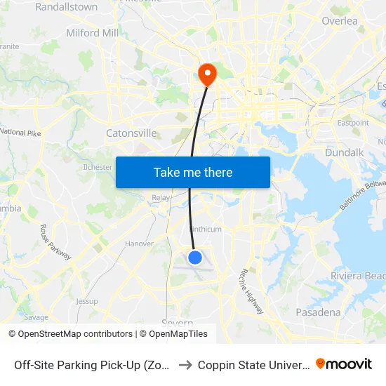 Off-Site Parking Pick-Up (Zone 4) to Coppin State University map