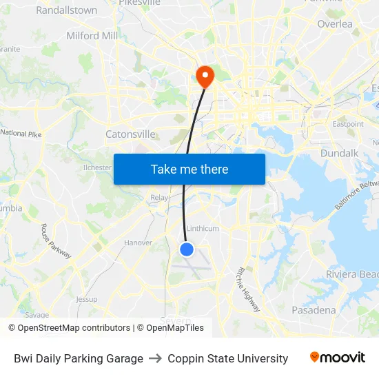 Bwi Daily Parking Garage to Coppin State University map