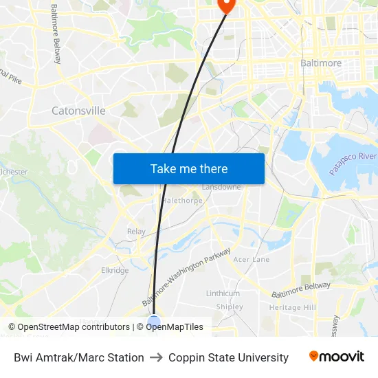 Bwi Amtrak/Marc Station to Coppin State University map