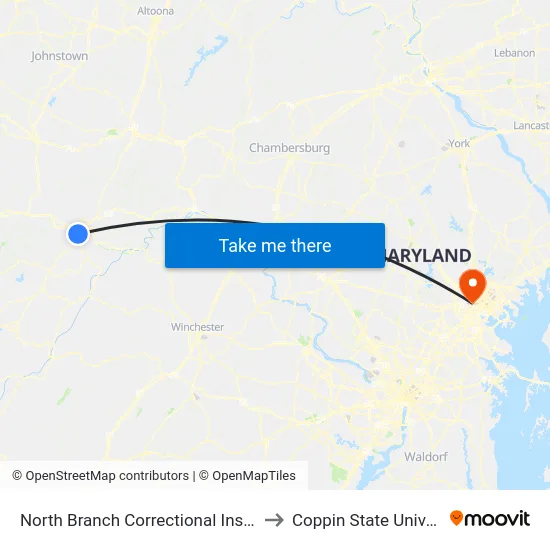 North Branch Correctional Institution to Coppin State University map