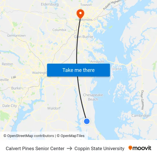 Calvert Pines Senior Center to Coppin State University map