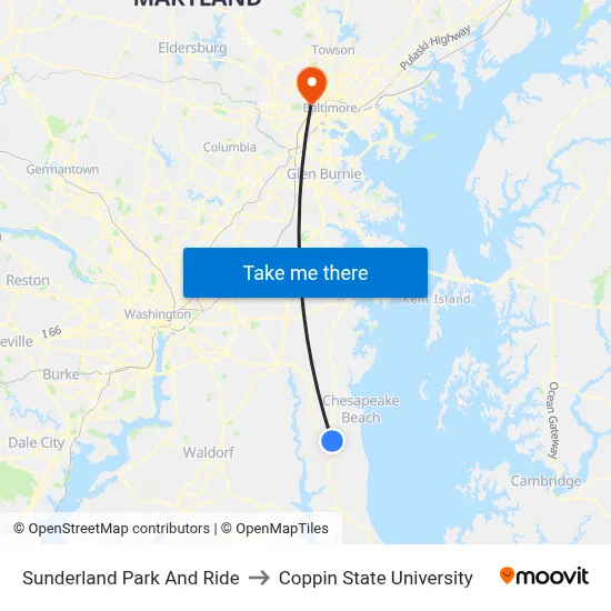Sunderland Park And Ride to Coppin State University map