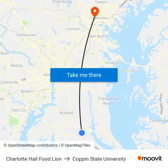 Charlotte Hall Food Lion to Coppin State University map