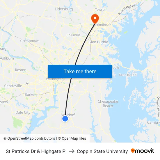St Patricks Dr & Highgate Pl to Coppin State University map