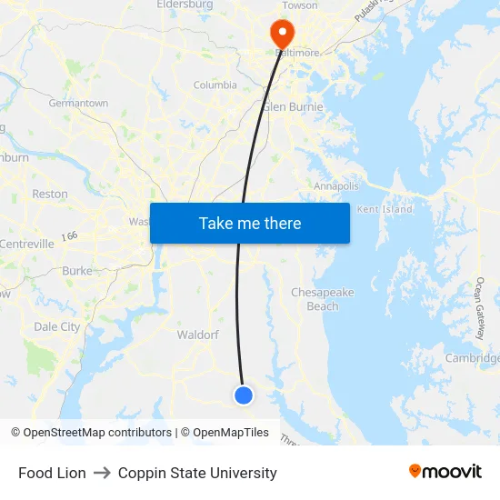 Food Lion to Coppin State University map