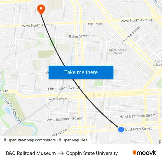 B&O Railroad Museum to Coppin State University map
