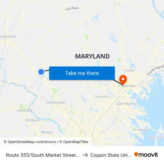 Route 355/South Market Street at Noland to Coppin State University map