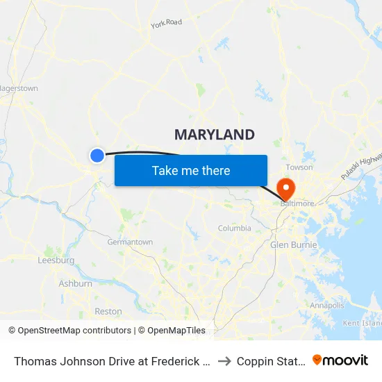 Thomas Johnson Drive at Frederick Professional Group (61 Tj Dr.) to Coppin State University map
