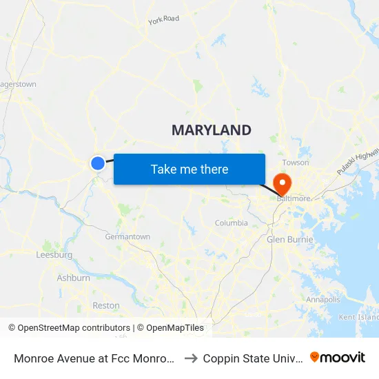 Monroe Avenue at Fcc Monroe Center to Coppin State University map