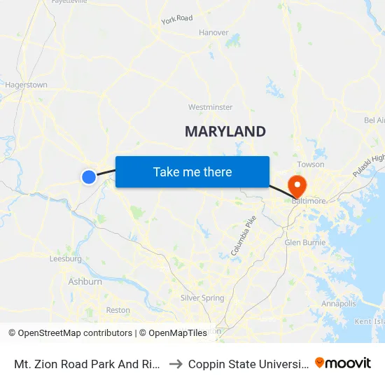 Mt. Zion Road Park And Ride to Coppin State University map