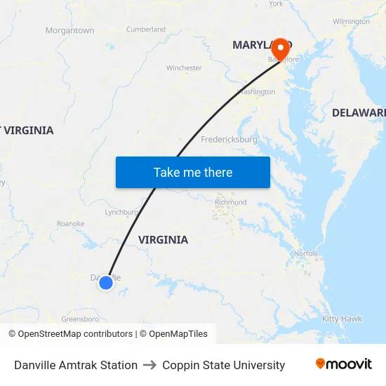 Danville Amtrak Station to Coppin State University map