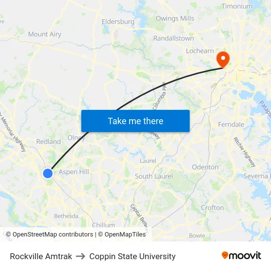 Rockville Amtrak to Coppin State University map