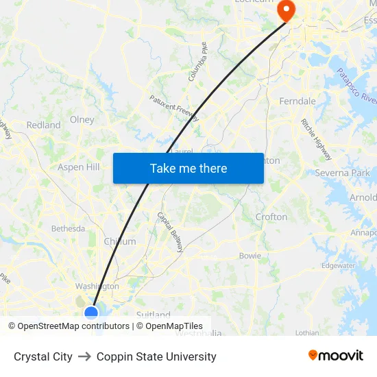 Crystal City to Coppin State University map